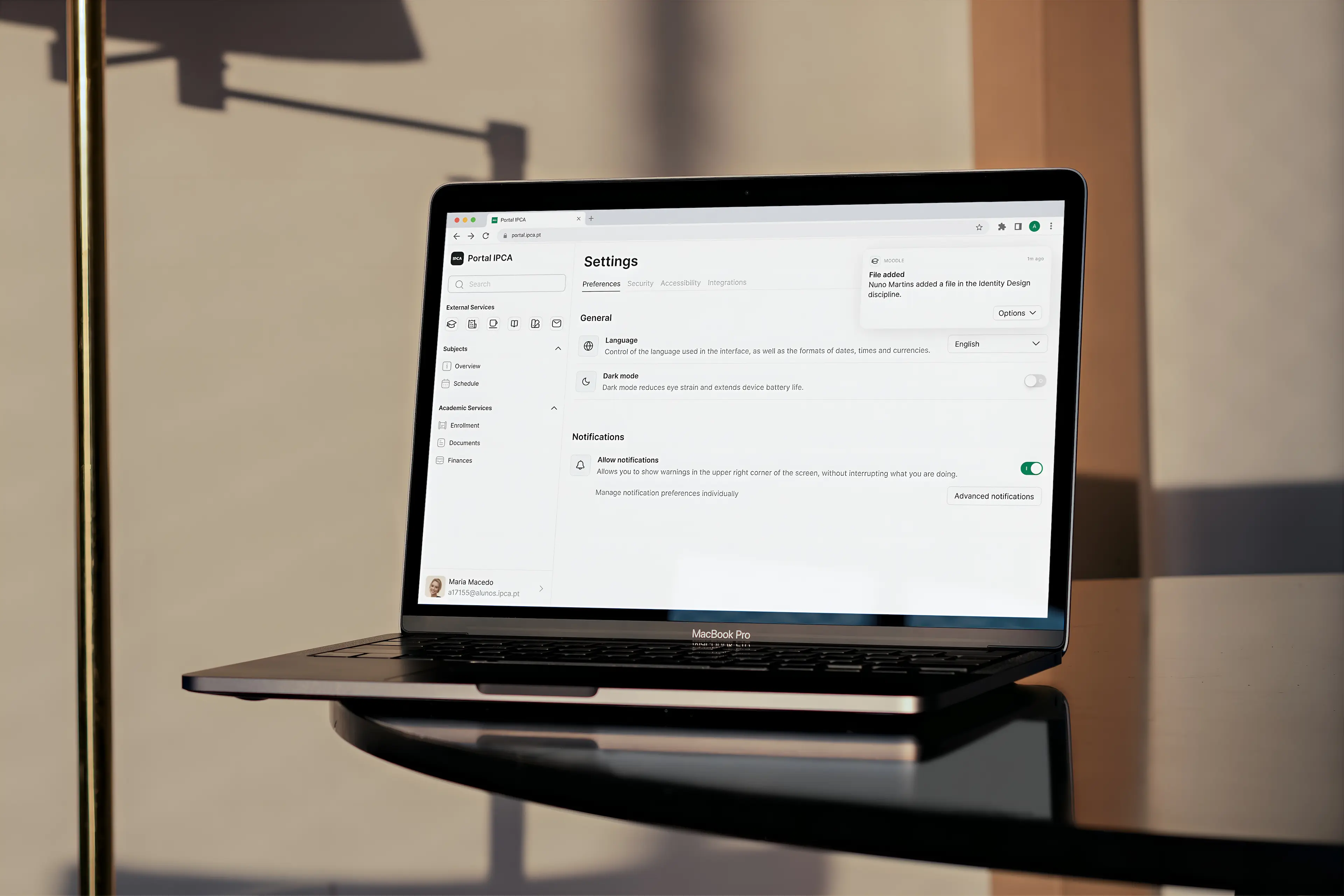 Portal IPCA Web Application Settings